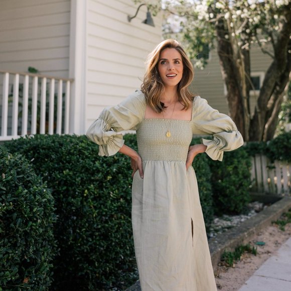Reformation Dresses & Skirts - REFORMATION Hyland Smocked Linen Herb Green Midi Nap Dress